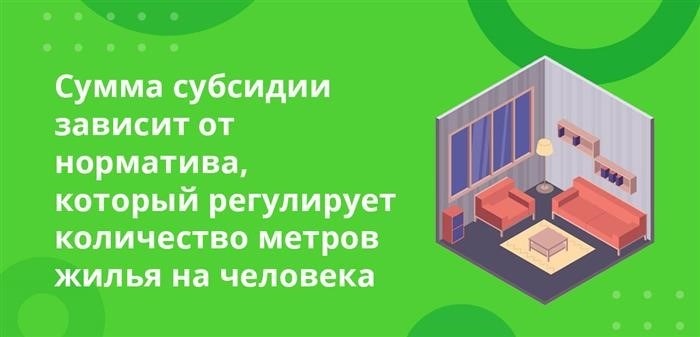 Размер субсидии определяется нормой, которая регулирует количество квадратных метров жилья на одного человека.